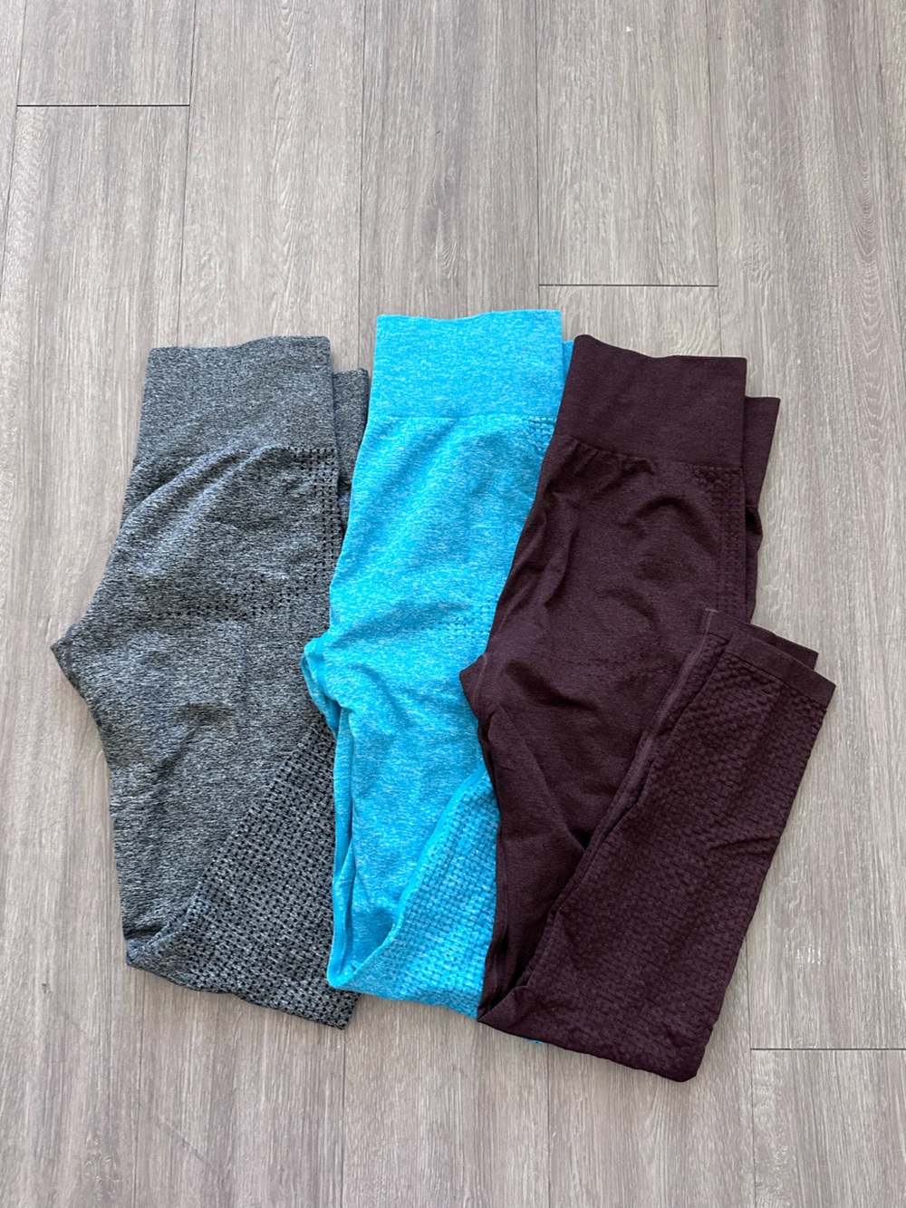 Seamless High-Waist Leggings - Blue, Gray & Plum